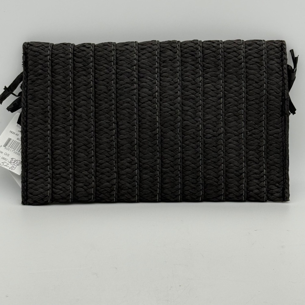 BTB Los Angeles Black Woven Raffia Heart Fringe Clutch Bag New - Picture 2 of 9